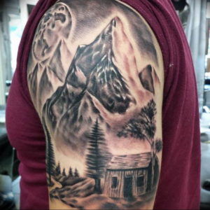 Фото тату горы на плече 23.07.2019 №014 - mountain tattoo on the shoulder - tattoo-photo.ru