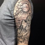 Фото тату горы на плече 23.07.2019 №016 - mountain tattoo on the shoulder - tattoo-photo.ru