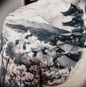 Фото тату горы на плече 23.07.2019 №025 - mountain tattoo on the shoulder - tattoo-photo.ru