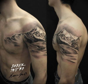 Фото тату горы на плече 23.07.2019 №026 - mountain tattoo on the shoulder - tattoo-photo.ru