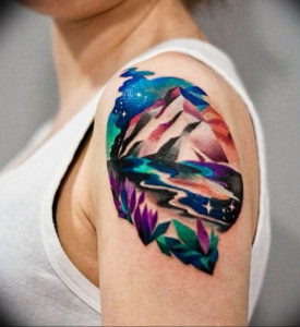 Фото тату горы на плече 23.07.2019 №031 - mountain tattoo on the shoulder - tattoo-photo.ru