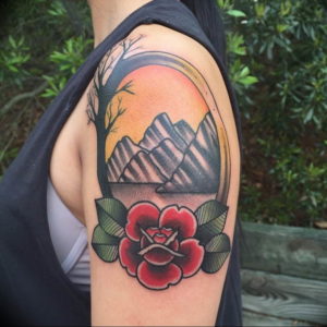 Фото тату горы на плече 23.07.2019 №037 - mountain tattoo on the shoulder - tattoo-photo.ru