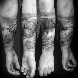 Фото тату горы на предплечье 23.07.2019 №019 - forearm mountain tattoo - tattoo-photo.ru