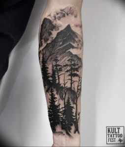 Фото тату горы на предплечье 23.07.2019 №036 - forearm mountain tattoo - tattoo-photo.ru