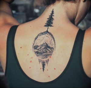 Фото тату горы на спине 23.07.2019 №029 - mountain tattoo on the back - tattoo-photo.ru