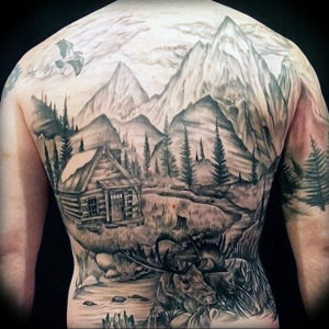 Фото тату горы на спине 23.07.2019 №034 - mountain tattoo on the back - tattoo-photo.ru