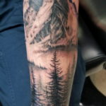 Фото тату лес и горы 23.07.2019 №001 - mountain forest tattoo - tattoo-photo.ru