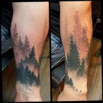 Фото тату лес и горы 23.07.2019 №002 - mountain forest tattoo - tattoo-photo.ru