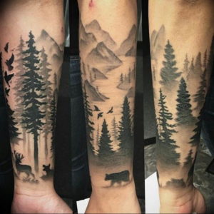 Фото тату лес и горы 23.07.2019 №015 - mountain forest tattoo - tattoo-photo.ru