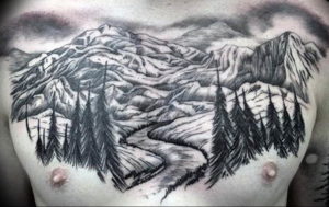 Фото тату лес и горы 23.07.2019 №019 - mountain forest tattoo - tattoo-photo.ru