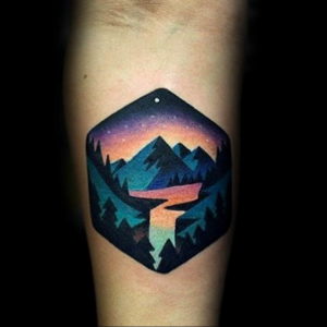 Фото тату лес и горы 23.07.2019 №022 - mountain forest tattoo - tattoo-photo.ru