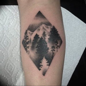 Фото тату лес и горы 23.07.2019 №029 - mountain forest tattoo - tattoo-photo.ru