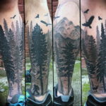 Фото тату лес и горы 23.07.2019 №031 - mountain forest tattoo - tattoo-photo.ru