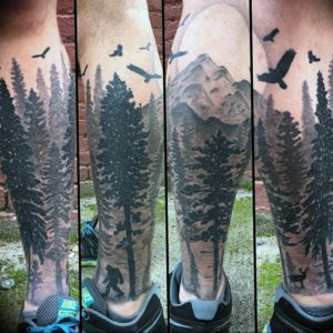 Фото тату лес и горы 23.07.2019 №031 - mountain forest tattoo - tattoo-photo.ru