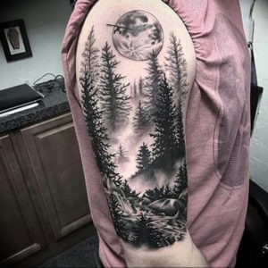 Фото тату лес и горы 23.07.2019 №032 - mountain forest tattoo - tattoo-photo.ru