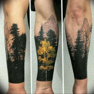 Фото тату лес и горы 23.07.2019 №039 - mountain forest tattoo - tattoo-photo.ru