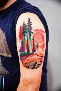 Фото тату лес и горы 23.07.2019 №044 - mountain forest tattoo - tattoo-photo.ru