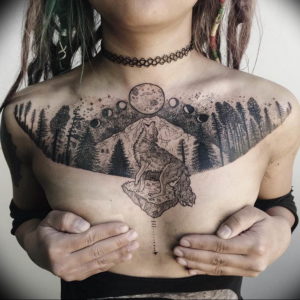 Фото тату лес и горы 23.07.2019 №046 - mountain forest tattoo - tattoo-photo.ru