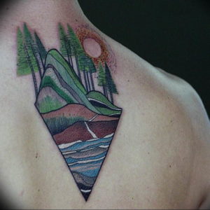 Фото тату лес и горы 23.07.2019 №049 - mountain forest tattoo - tattoo-photo.ru
