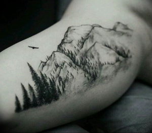 Фото тату лес и горы 23.07.2019 №050 - mountain forest tattoo - tattoo-photo.ru