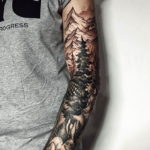 Фото тату рукав горы 23.07.2019 №011 - mountain sleeve tattoo - tattoo-photo.ru