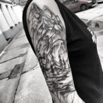 Фото тату рукав горы 23.07.2019 №012 - mountain sleeve tattoo - tattoo-photo.ru