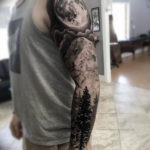 Фото тату рукав горы 23.07.2019 №014 - mountain sleeve tattoo - tattoo-photo.ru