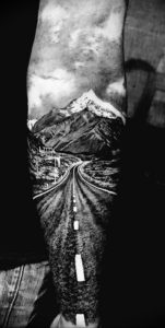 Фото тату рукав горы 23.07.2019 №021 - mountain sleeve tattoo - tattoo-photo.ru