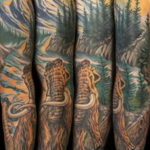 Фото тату рукав горы 23.07.2019 №028 - mountain sleeve tattoo - tattoo-photo.ru