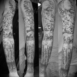 Фото тату рукав горы 23.07.2019 №030 - mountain sleeve tattoo - tattoo-photo.ru