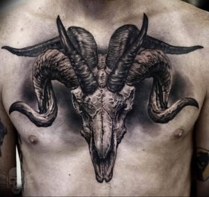 Фото тату череп козла 28.07.2019 №005 - goat skull tattoo - tattoo-photo.ru