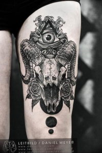 Фото тату череп козла 28.07.2019 №083 - goat skull tattoo - tattoo-photo.ru