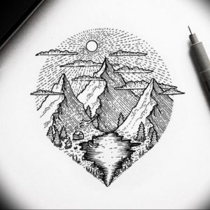 Фото эскиз тату горы 23.07.2019 №031 - sketch of a mountain tattoo - tattoo-photo.ru