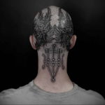 тату на затылке для мужчин 24.09.2019 №027 -the back of the head tattoo- tattoo-photo.ru