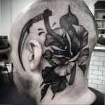 фото татуировки на затылке 24.09.2019 №029 -the back of the head tattoo- tattoo-photo.ru