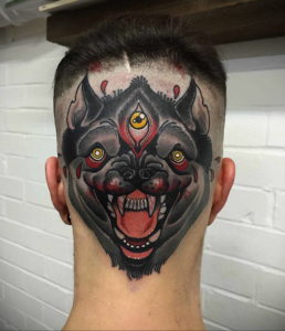 тату глаз на затылке 24.09.2019 №009 -the back of the head tattoo- tattoo-photo.ru