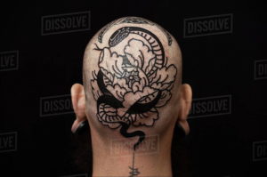 тату на затылке для мужчин 24.09.2019 №038 -the back of the head tattoo- tattoo-photo.ru