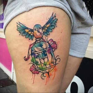 птица вылетает из клетки тату 02.01.2019 №033 -bird cage tattoo- tattoo-photo.ru