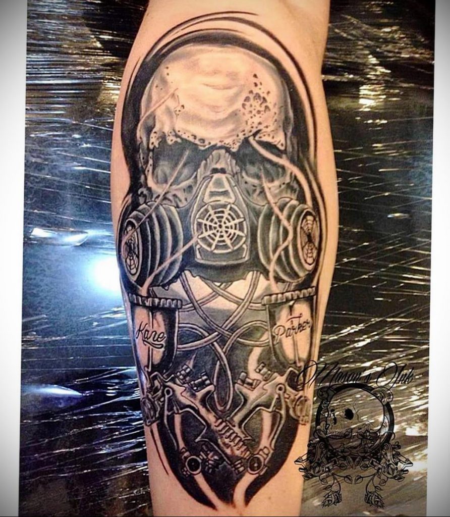 тату череп в противогазе 15.01.2020 №019 -skull tattoo in gas mask- tattoo-photo.ru
