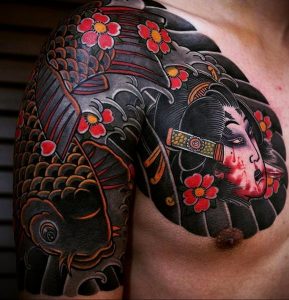 Фото пример черной тату с сакурой 09.02.2020 №003 -sakura tattoo- tattoo-photo.ru