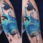 птица вылетает из клетки тату 02.01.2019 №014 -bird cage tattoo- tattoo-photo.ru