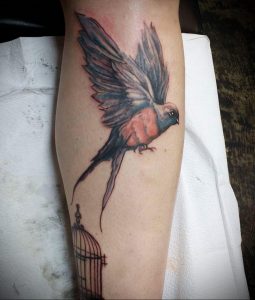 птица вылетает из клетки тату 02.01.2019 №030 -bird cage tattoo- tattoo-photo.ru