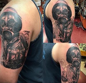 тату противогаз 15.01.2020 №124 -gas mask tattoo- tattoo-photo.ru