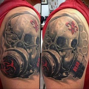 тату череп в противогазе 15.01.2020 №027 -skull tattoo in gas mask- tattoo-photo.ru