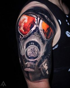 тату череп в противогазе 15.01.2020 №042 -skull tattoo in gas mask- tattoo-photo.ru
