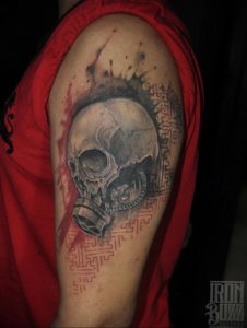 тату череп в противогазе 15.01.2020 №049 -skull tattoo in gas mask- tattoo-photo.ru