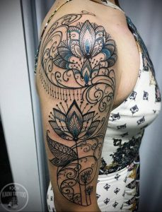фото тату мандала и цветы 04.02.2020 №012 -mandala tattoo- tattoo-photo.ru