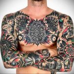 фото тату мандала на груди 04.02.2020 №100 -mandala tattoo- tattoo-photo.ru