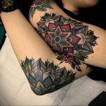 фото тату мандала на локте 04.02.2020 №021 -mandala tattoo- tattoo-photo.ru