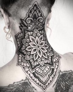 фото тату мандала на шее 04.02.2020 №029 -mandala tattoo- tattoo-photo.ru